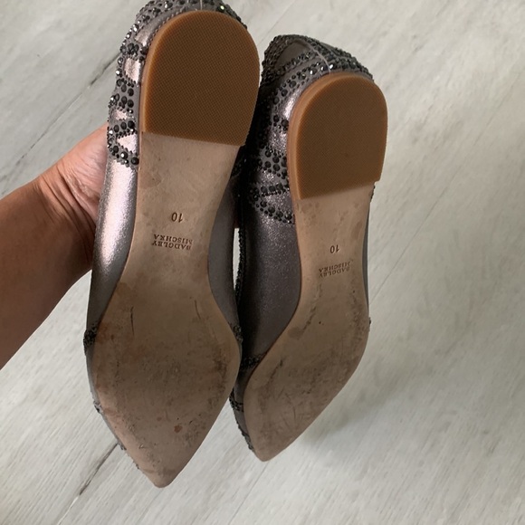 Badgley Mischka Gigi Pewter Flats Rhinestones Pointed Toe Wedding Size 10 - Picture 5 of 10